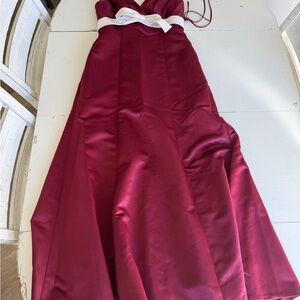 Satin Burgundy Gown with White Accents